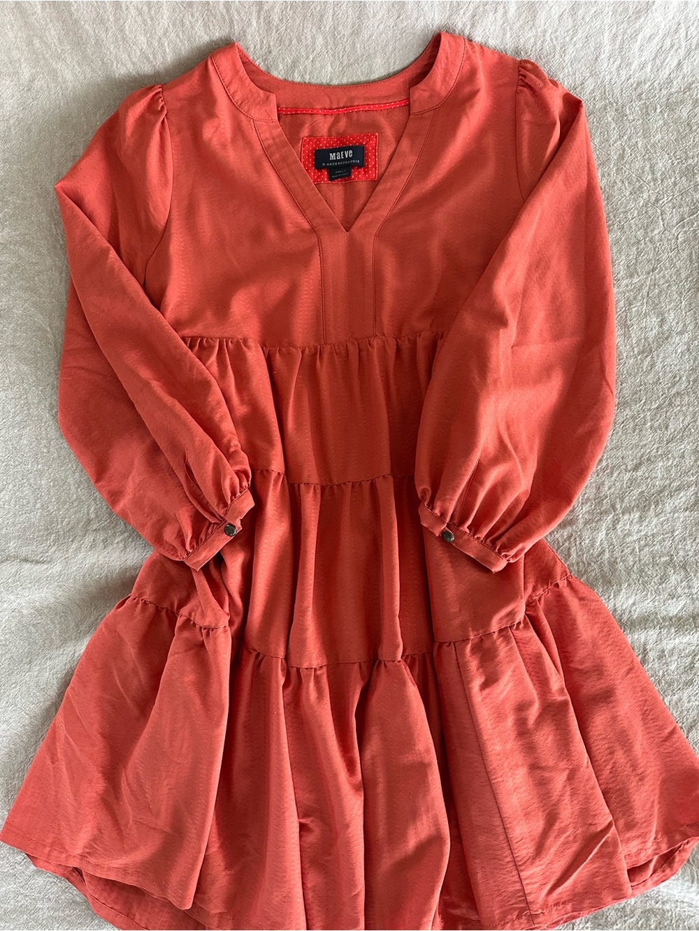 Maeve Anthropolgie Coral Tiered Long-Sleeve Kids Dress